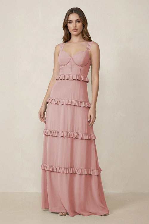 Sweetheart Tiered A - Line Chiffon Bridesmaid Dress in Dusty Rose - SHE IS ME Bridesmaid Dresses