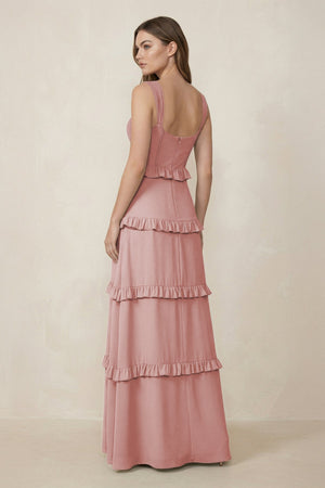 Sweetheart Tiered A - Line Chiffon Bridesmaid Dress in Dusty Rose - SHE IS ME Bridesmaid Dresses