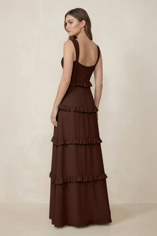 Sweetheart Tiered A - Line Chiffon Bridesmaid Dress in Espresso - SHE IS ME Bridesmaid Dresses
