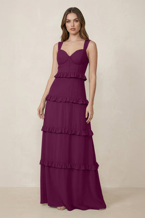 Sweetheart Tiered A - Line Chiffon Bridesmaid Dress in Fig - SHE IS ME Bridesmaid Dresses