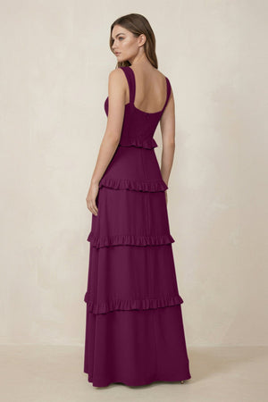 Sweetheart Tiered A - Line Chiffon Bridesmaid Dress in Fig - SHE IS ME Bridesmaid Dresses
