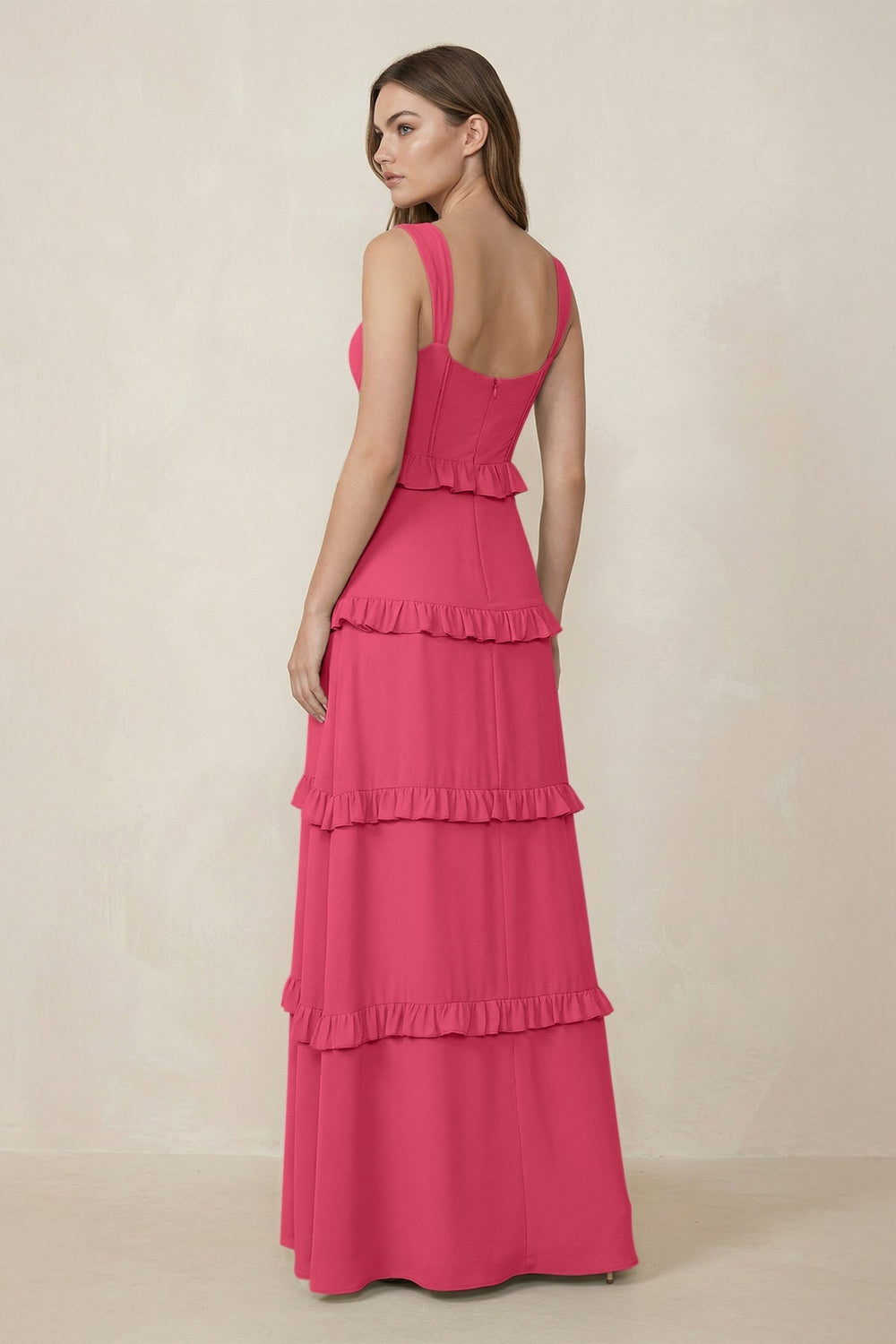 Sweetheart Tiered A - Line Chiffon Bridesmaid Dress in Fuchsia - SHE IS ME Bridesmaid Dresses
