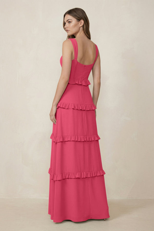 Sweetheart Tiered A - Line Chiffon Bridesmaid Dress in Fuchsia - SHE IS ME Bridesmaid Dresses