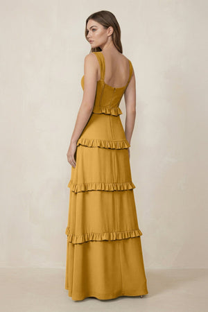 Sweetheart Tiered A - Line Chiffon Bridesmaid Dress in Marigold - SHE IS ME Bridesmaid Dresses