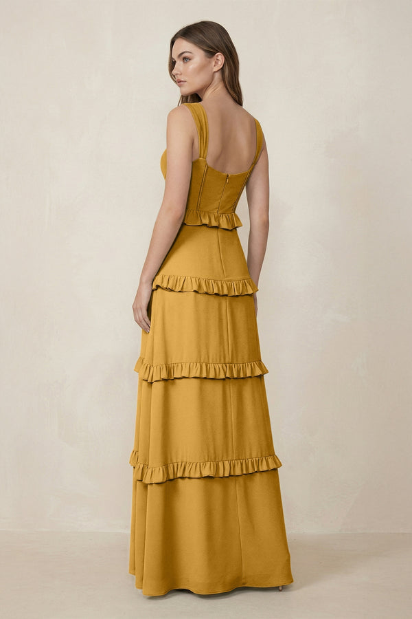 Sweetheart Tiered A - Line Chiffon Bridesmaid Dress in Marigold - SHE IS ME Bridesmaid Dresses