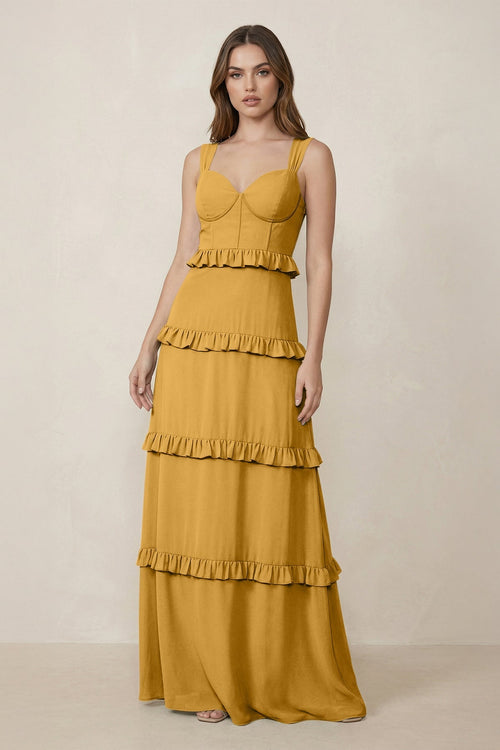 Sweetheart Tiered A - Line Chiffon Bridesmaid Dress in Marigold - SHE IS ME Bridesmaid Dresses