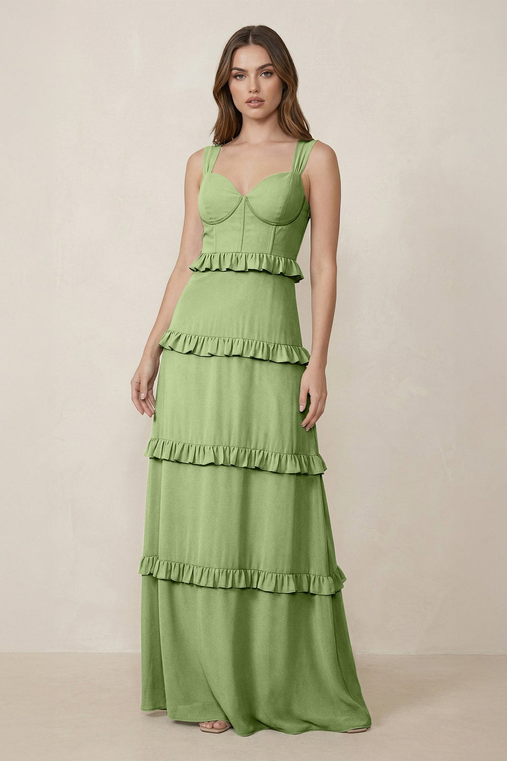 Sweetheart Tiered A - Line Chiffon Bridesmaid Dress in Matcha - SHE IS ME Bridesmaid Dresses