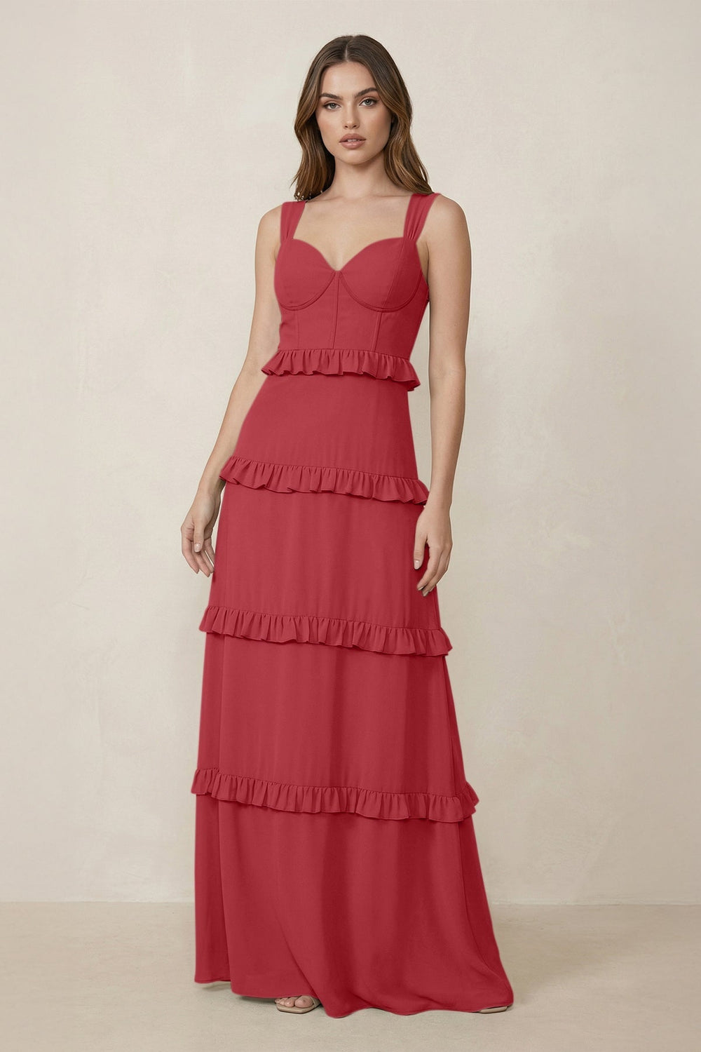 Sweetheart Tiered A - Line Chiffon Bridesmaid Dress in Merlot - SHE IS ME Bridesmaid Dresses