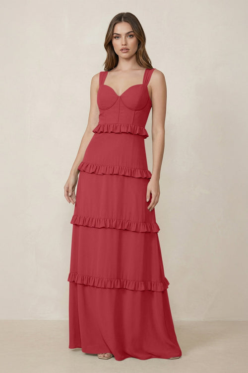 Sweetheart Tiered A - Line Chiffon Bridesmaid Dress in Merlot - SHE IS ME Bridesmaid Dresses