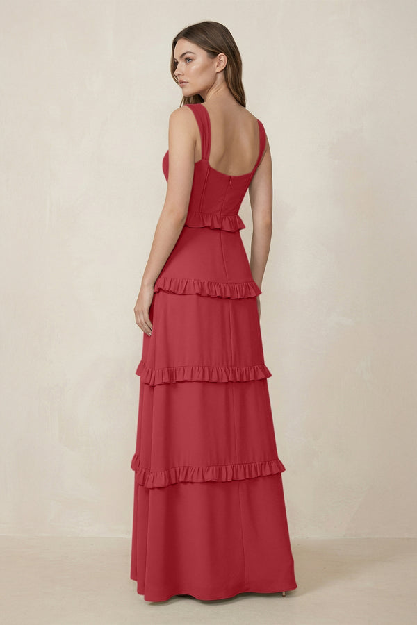 Sweetheart Tiered A - Line Chiffon Bridesmaid Dress in Merlot - SHE IS ME Bridesmaid Dresses