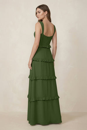 Sweetheart Tiered A-Line Chiffon Bridesmaid Dress in Moss (2) | KISSBRIDAL
