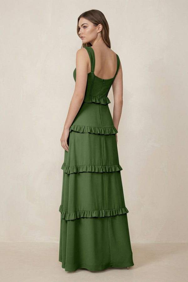 Sweetheart Tiered A - Line Chiffon Bridesmaid Dress in Moss - SHE IS ME Bridesmaid Dresses