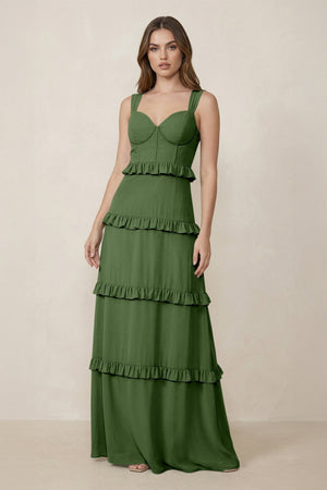 Sweetheart Tiered A - Line Chiffon Bridesmaid Dress in Moss - SHE IS ME Bridesmaid Dresses