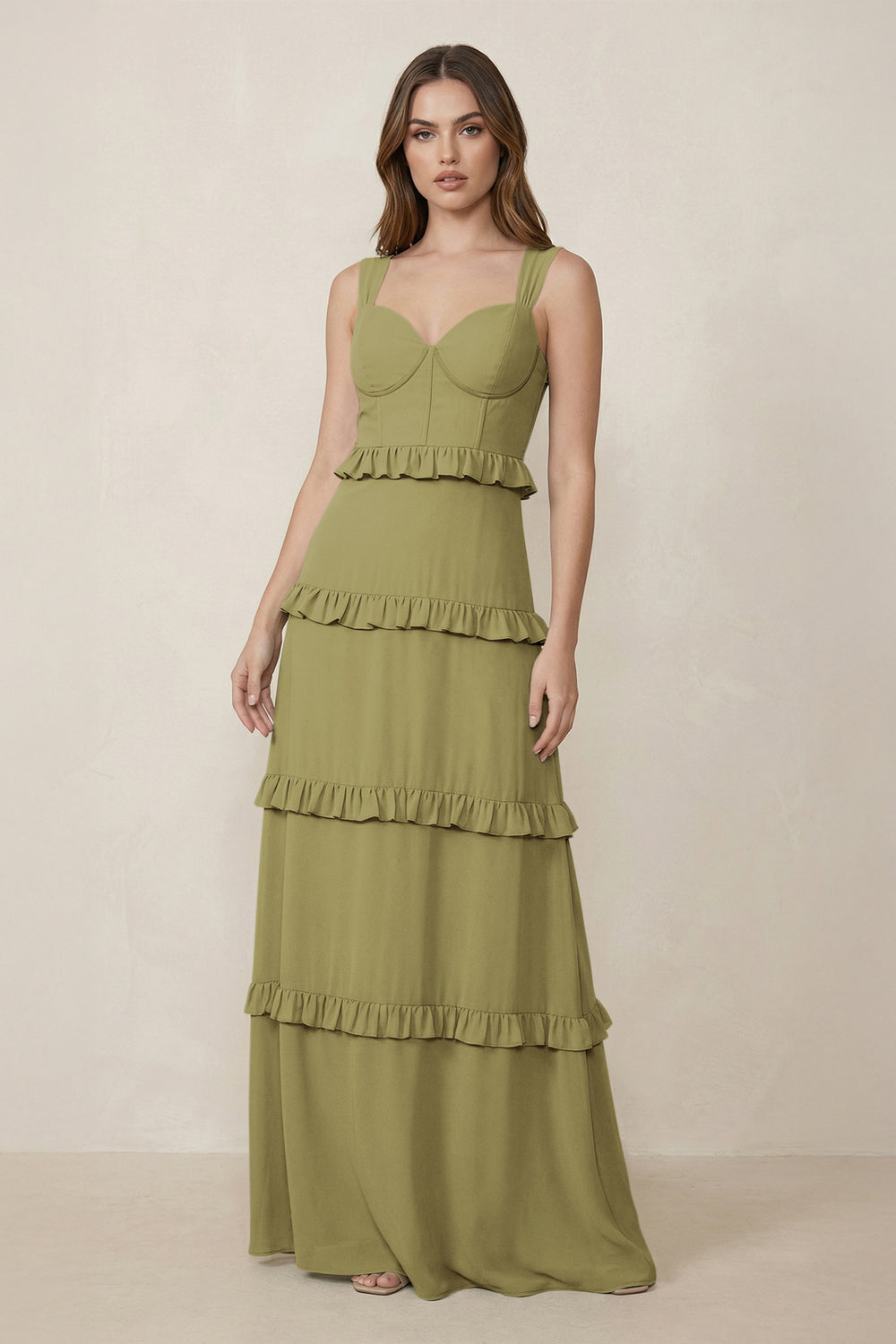 Sweetheart Tiered A-Line Chiffon Bridesmaid Dress in Moss Green