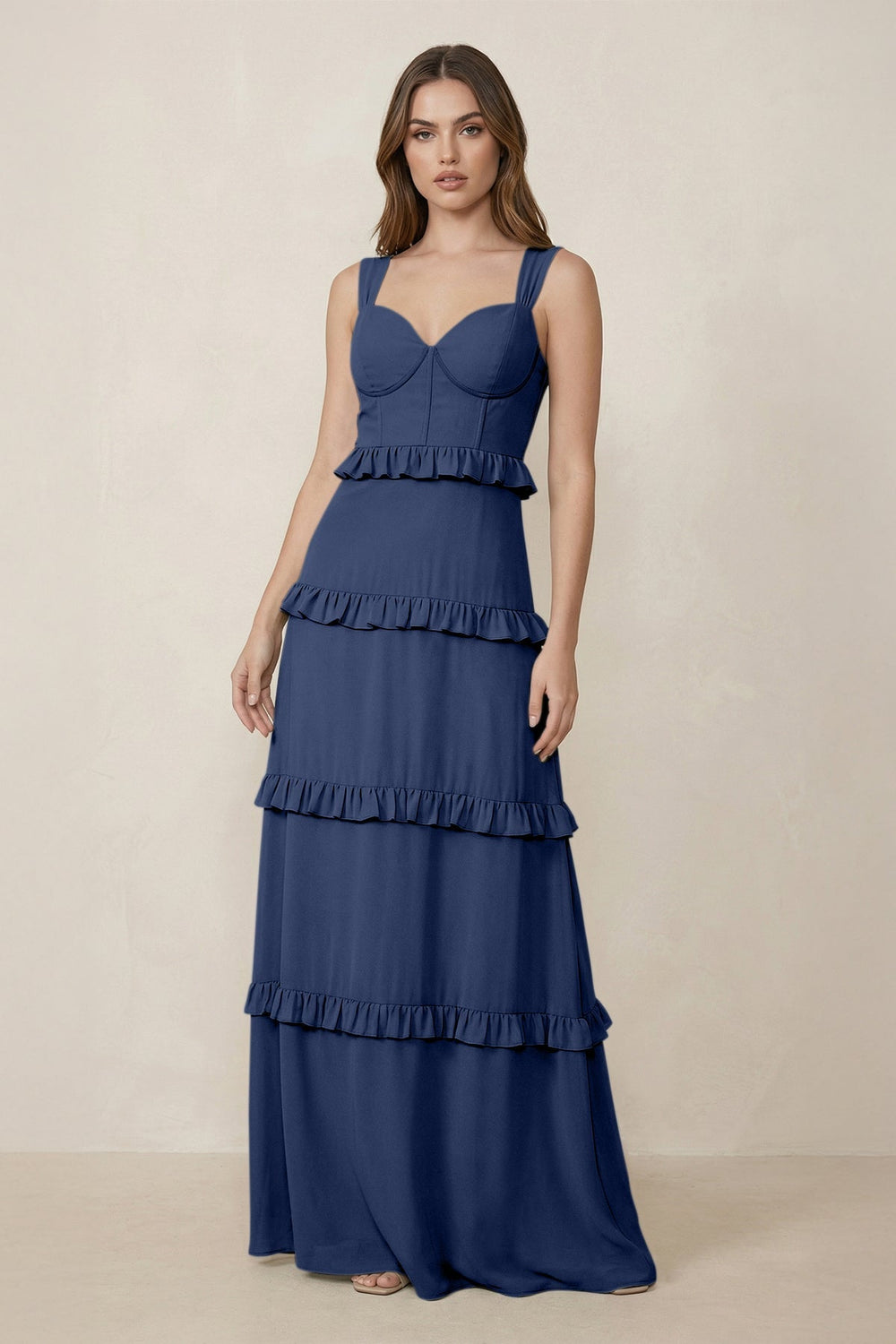 Sweetheart Tiered A - Line Chiffon Bridesmaid Dress in Navy - KISS BRIDAL Bridesmaid Dresses