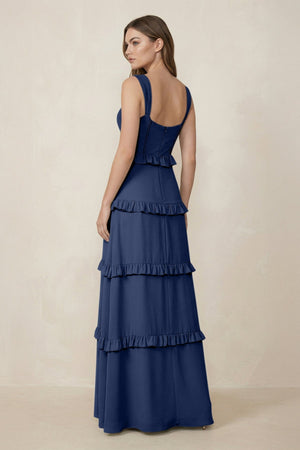 Sweetheart Tiered A - Line Chiffon Bridesmaid Dress in Navy - SHE IS ME Bridesmaid Dresses