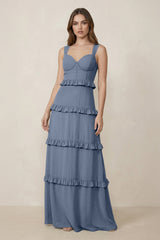 Sweetheart Tiered A - Line Chiffon Bridesmaid Dress in Neptune - KISS BRIDAL Bridesmaid Dresses