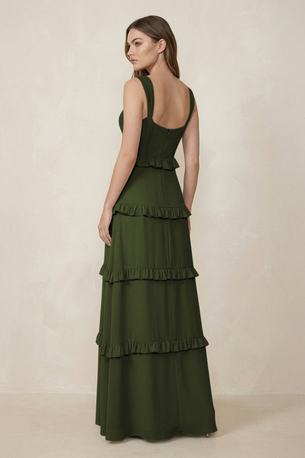 Sweetheart Tiered A - Line Chiffon Bridesmaid Dress in Olive - SHE IS ME Bridesmaid Dresses