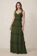 Sweetheart Tiered A - Line Chiffon Bridesmaid Dress in Olive - SHE IS ME Bridesmaid Dresses