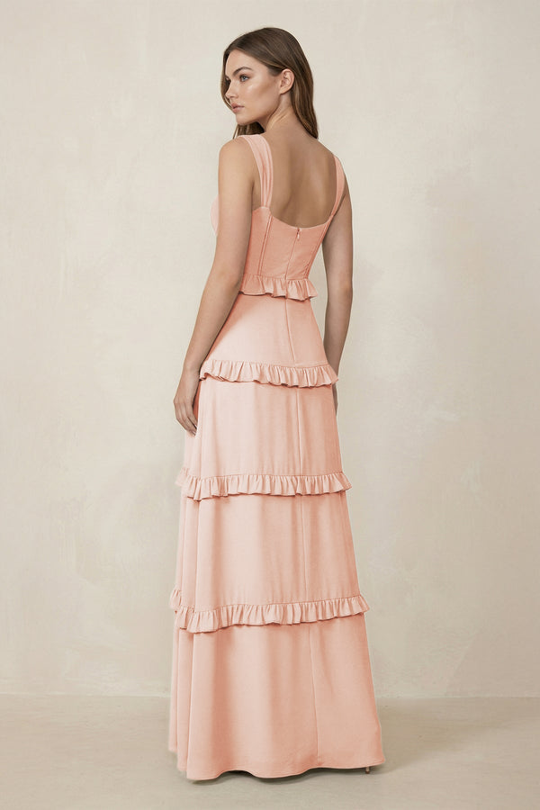 Sweetheart Tiered A - Line Chiffon Bridesmaid Dress in Pale Blush - SHE IS ME Bridesmaid Dresses