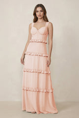 Sweetheart Tiered A - Line Chiffon Bridesmaid Dress in Pale Blush - KISS BRIDAL Bridesmaid Dresses