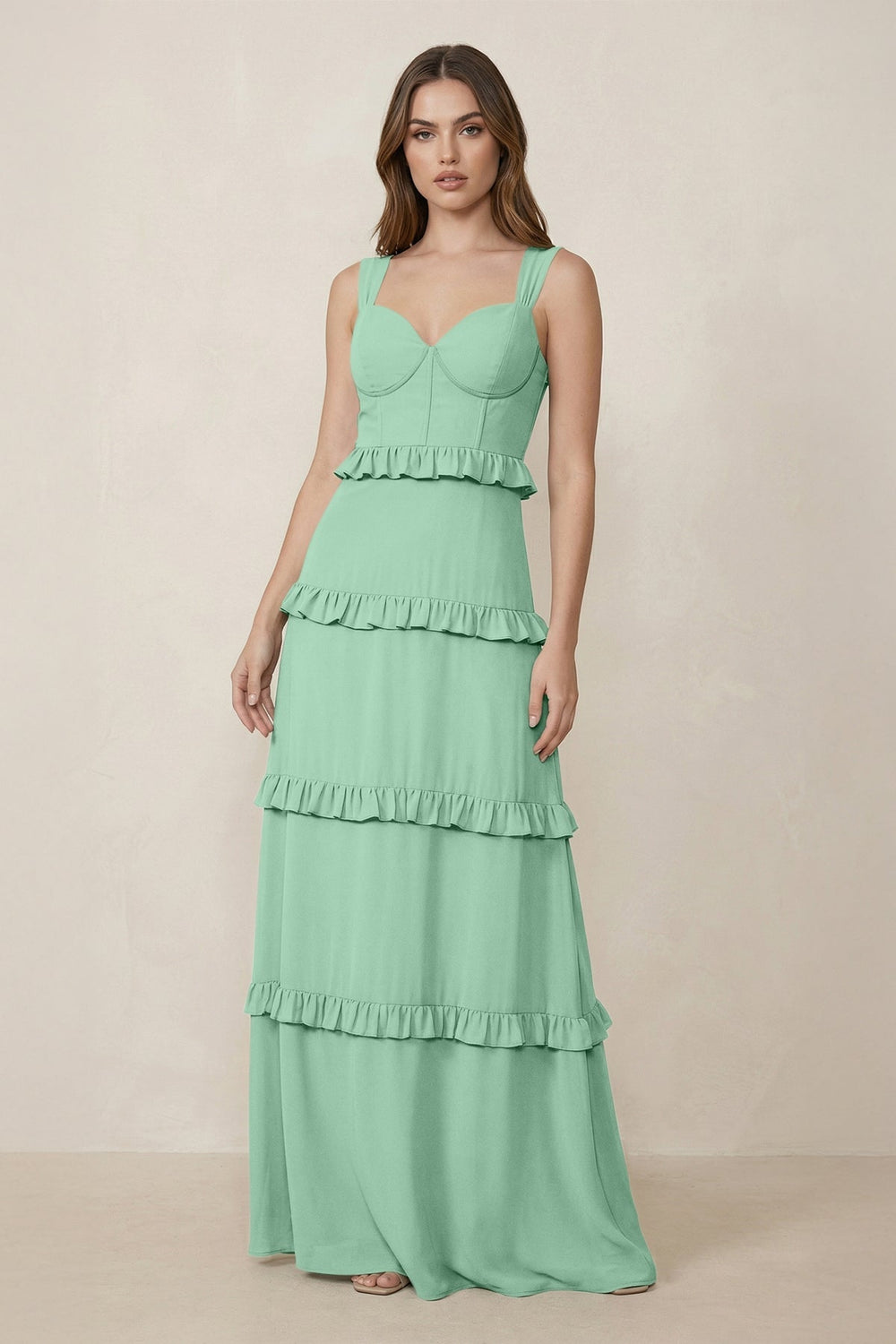 Sweetheart Tiered A - Line Chiffon Bridesmaid Dress in Pale Pistachio - SHE IS ME Bridesmaid Dresses