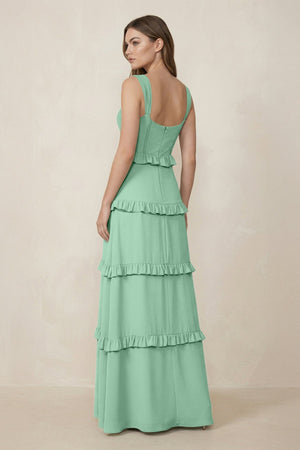 Sweetheart Tiered A - Line Chiffon Bridesmaid Dress in Pale Pistachio - SHE IS ME Bridesmaid Dresses
