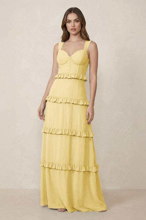 Sweetheart Tiered A - Line Chiffon Bridesmaid Dress in Pastel Yellow - SHE IS ME Bridesmaid Dresses