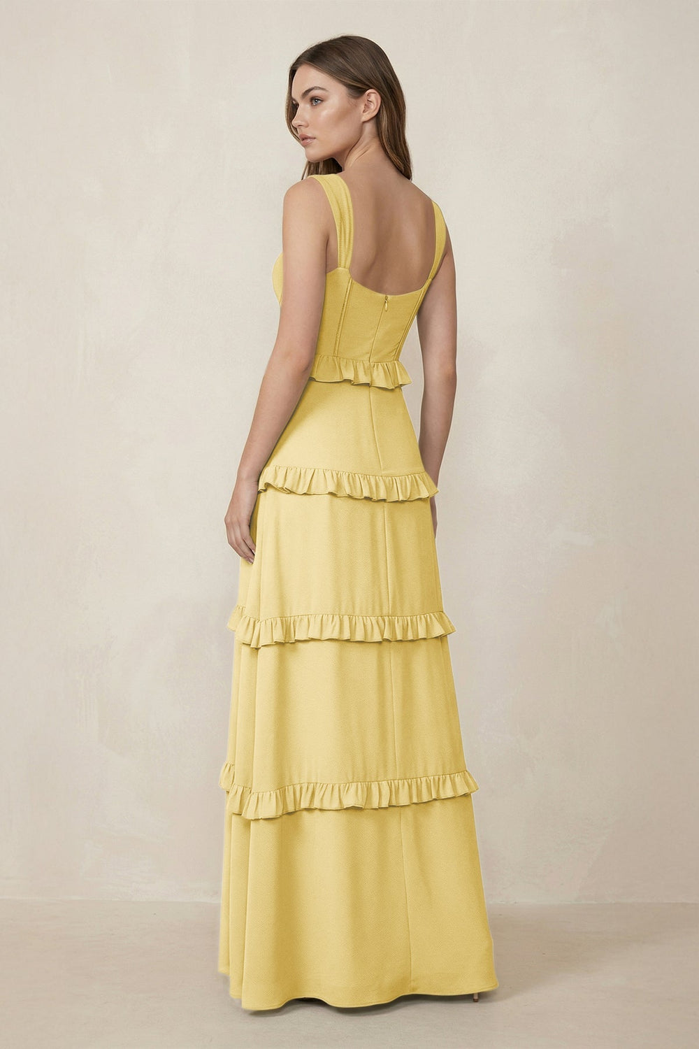 Sweetheart Tiered A - Line Chiffon Bridesmaid Dress in Pastel Yellow - SHE IS ME Bridesmaid Dresses