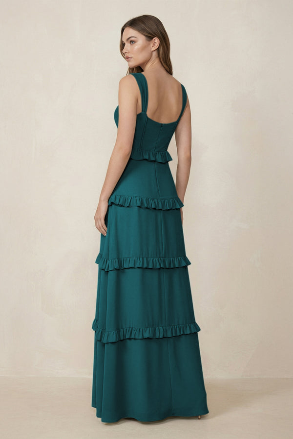 Sweetheart Tiered A - Line Chiffon Bridesmaid Dress in Pine - SHE IS ME Bridesmaid Dresses