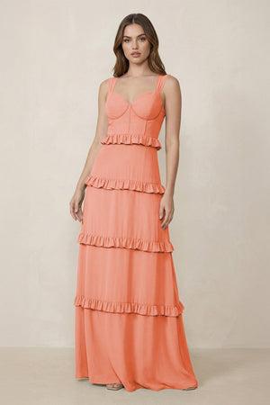 Sweetheart Tiered A - Line Chiffon Bridesmaid Dress in Rosette - SHE IS ME Bridesmaid Dresses