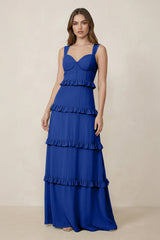 Sweetheart Tiered A - Line Chiffon Bridesmaid Dress in Royal Blue - KISS BRIDAL Bridesmaid Dresses