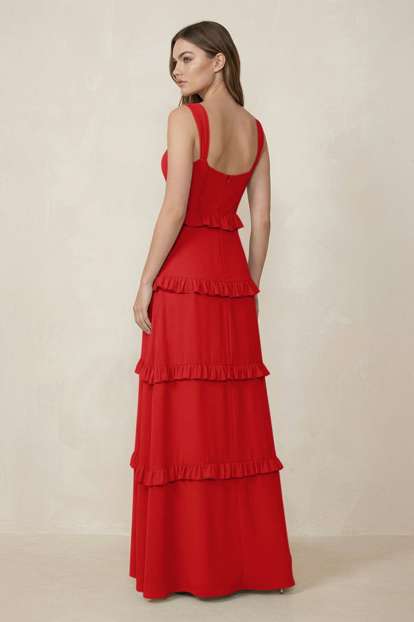 Sweetheart Tiered A - Line Chiffon Bridesmaid Dress in Ruby Red - SHE IS ME Bridesmaid Dresses