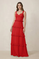 Sweetheart Tiered A - Line Chiffon Bridesmaid Dress in Ruby Red - SHE IS ME Bridesmaid Dresses