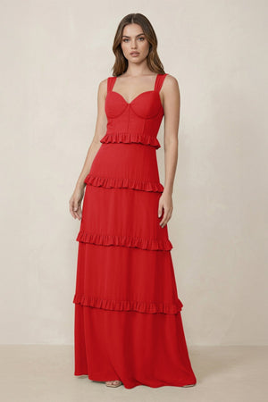 Sweetheart Tiered A - Line Chiffon Bridesmaid Dress in Ruby Red - SHE IS ME Bridesmaid Dresses