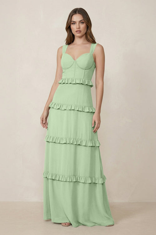 Sweetheart Tiered A - Line Chiffon Bridesmaid Dress in Sage - SHE IS ME Bridesmaid Dresses