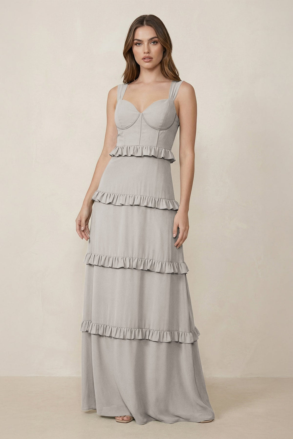 Sweetheart Tiered A - Line Chiffon Bridesmaid Dress in Silver - SHE IS ME Bridesmaid Dresses
