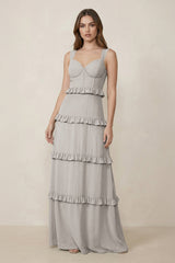 Sweetheart Tiered A - Line Chiffon Bridesmaid Dress in Silver - KISS BRIDAL Bridesmaid Dresses
