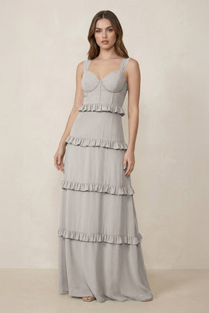 Sweetheart Tiered A - Line Chiffon Bridesmaid Dress in Silver - SHE IS ME Bridesmaid Dresses