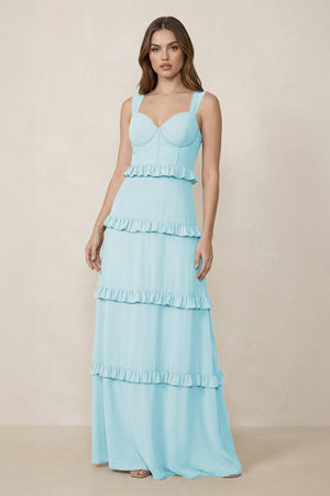 Sweetheart Tiered A - Line Chiffon Bridesmaid Dress in Sky Blue - SHE IS ME Bridesmaid Dresses