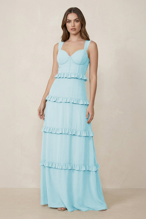 Sweetheart Tiered A - Line Chiffon Bridesmaid Dress in Sky Blue - SHE IS ME Bridesmaid Dresses