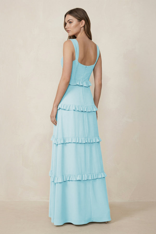 Sweetheart Tiered A - Line Chiffon Bridesmaid Dress in Sky Blue - SHE IS ME Bridesmaid Dresses
