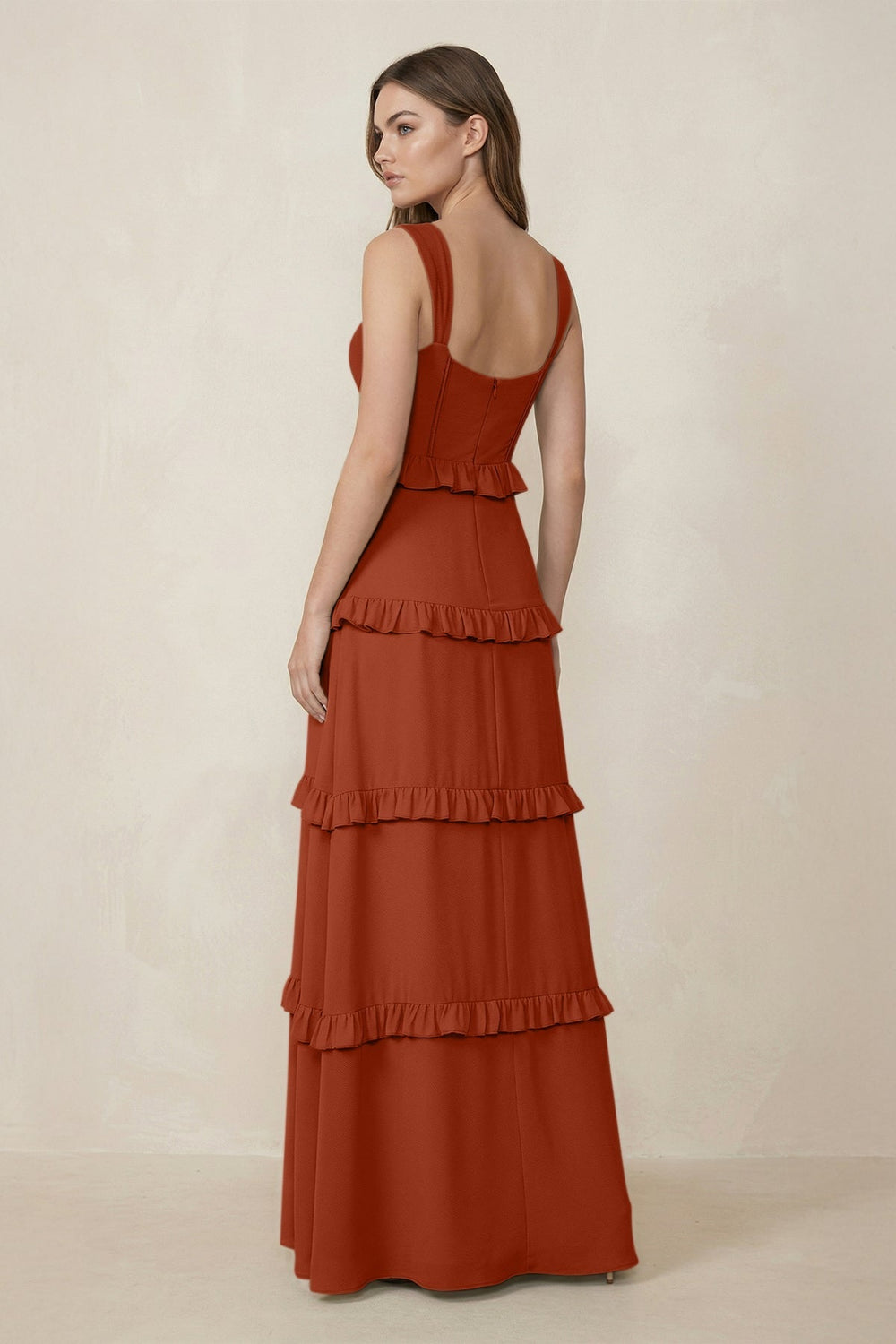 Sweetheart Tiered A - Line Chiffon Bridesmaid Dress in Spice - SHE IS ME Bridesmaid Dresses