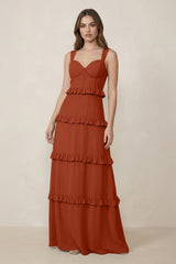 Sweetheart Tiered A - Line Chiffon Bridesmaid Dress in Spice - KISS BRIDAL Bridesmaid Dresses
