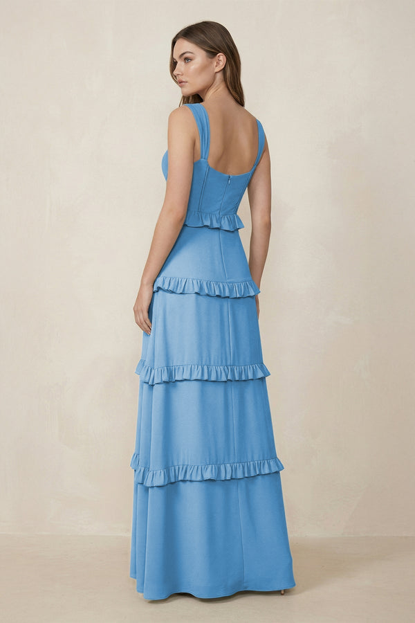 Sweetheart Tiered A - Line Chiffon Bridesmaid Dress in Steel Blue - SHE IS ME Bridesmaid Dresses