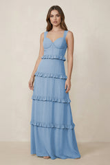 Sweetheart Tiered A - Line Chiffon Bridesmaid Dress in Steel Blue - KISS BRIDAL Bridesmaid Dresses