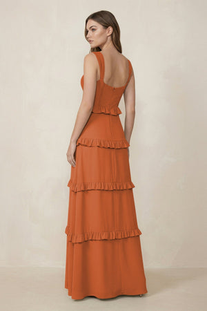Sweetheart Tiered A - Line Chiffon Bridesmaid Dress in Terracotta - SHE IS ME Bridesmaid Dresses