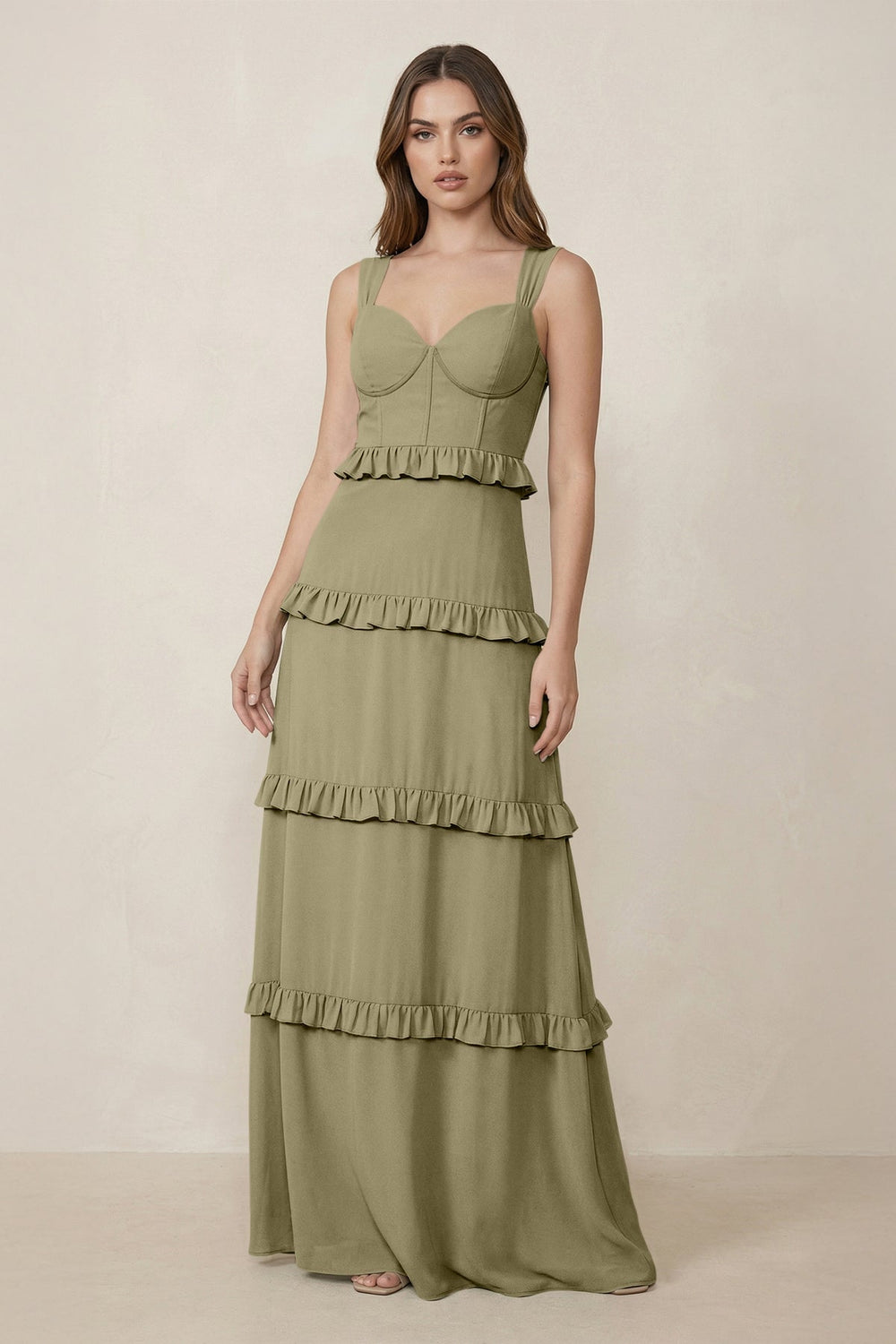 Sweetheart Tiered A - Line Chiffon Bridesmaid Dress in Thyme - KISS BRIDAL Bridesmaid Dresses