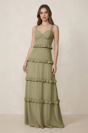 Sweetheart Tiered A - Line Chiffon Bridesmaid Dress in Thyme - SHE IS ME Bridesmaid Dresses
