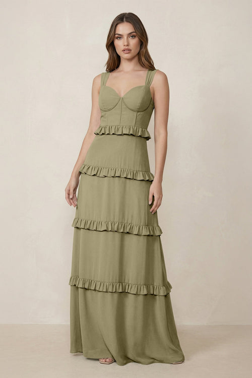 Sweetheart Tiered A - Line Chiffon Bridesmaid Dress in Thyme - SHE IS ME Bridesmaid Dresses